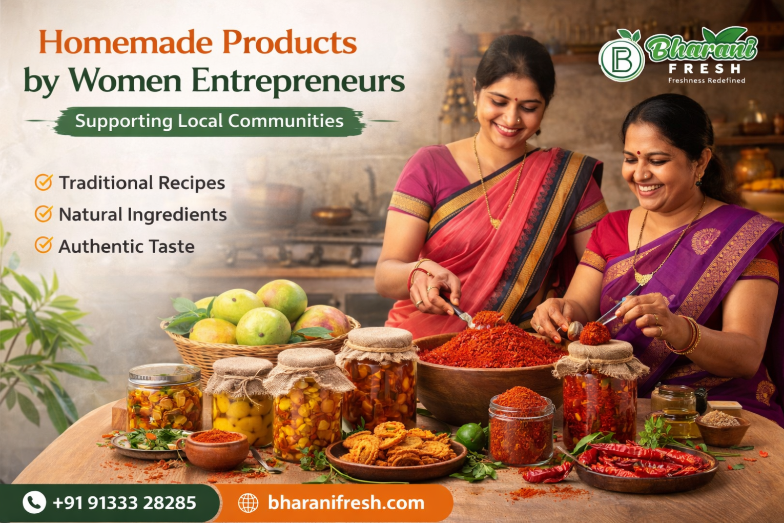 Homemade food products prepared by women entrepreneurs supporting local communities